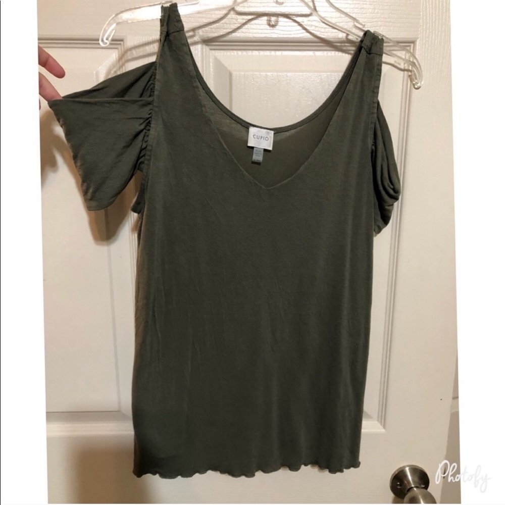 Army Green Cold Shoulder Top